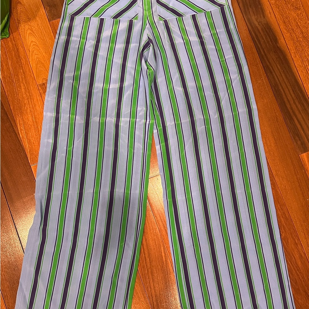 MSGM Vibrant Striped Pants in Green and blue